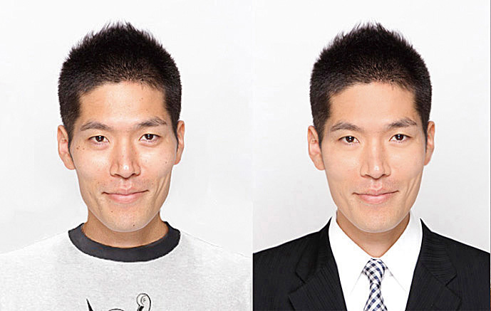 スーツ合成のビフォーアフター画像です
